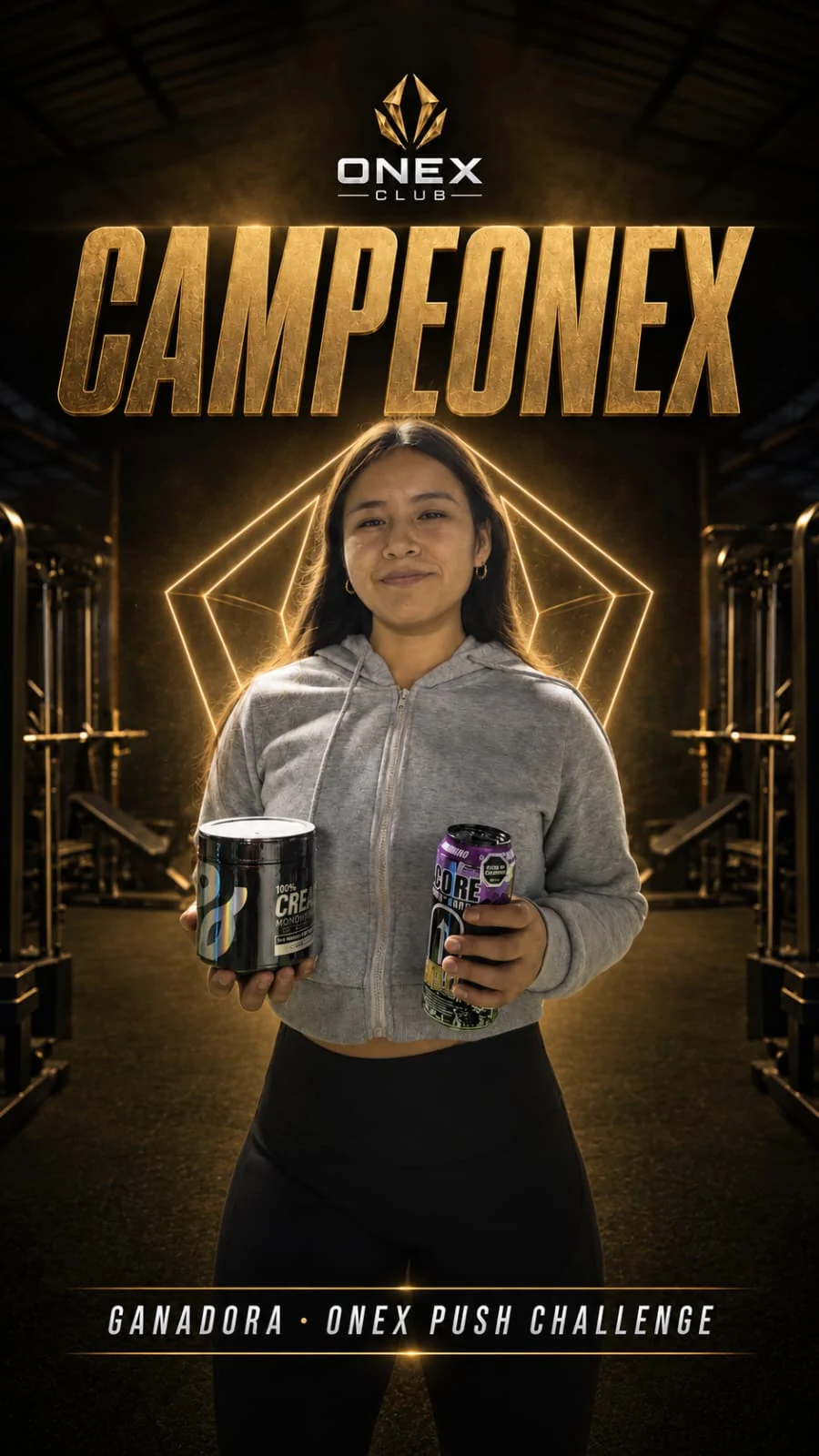 Ganadora del ONEX Push Challenge con sus premios